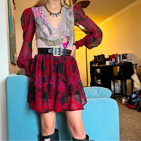 FREE PEOPLE BALI THROUGH THE FLOWERS 2 PUECE BODYSUIT SHEER SKIRT SET - Picture 6 of 8